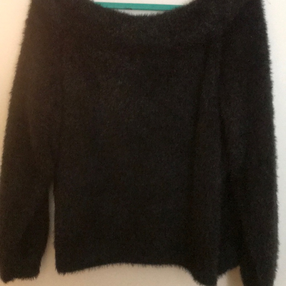 Off the shoulder fluffy sweater